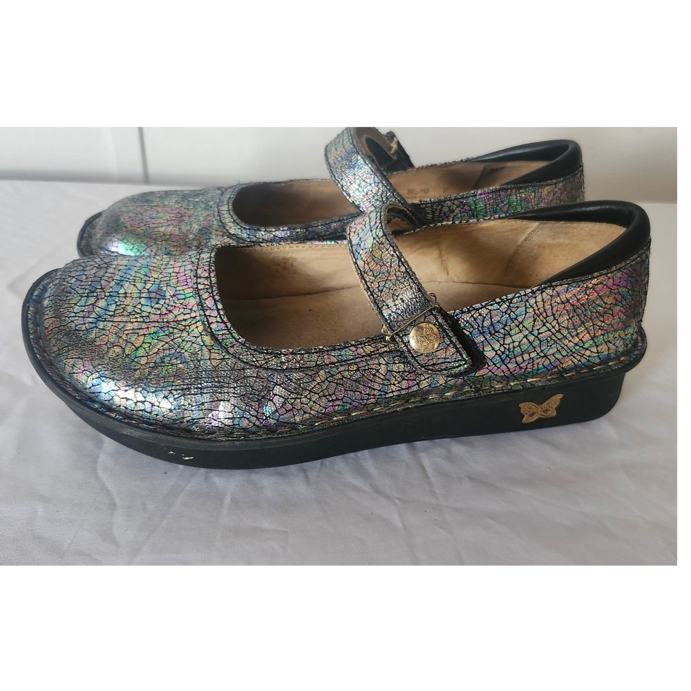 Alegria Belle Multi Metallic Crackle Iridescent Mary Jane Shoes BEL-752 Size 37